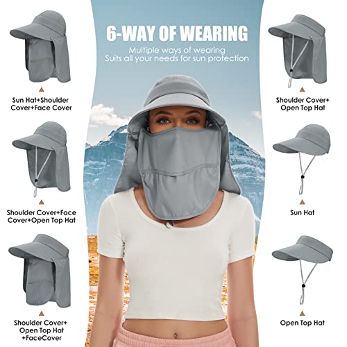 Century Star Wide Brim Sun Hat Uv Protection Visor Sun Hats For Women Foldable Ponytail Summer Fishing Hiking Outdoor Hat With Face Mask Neck Flap Khaki One Size #TOP1