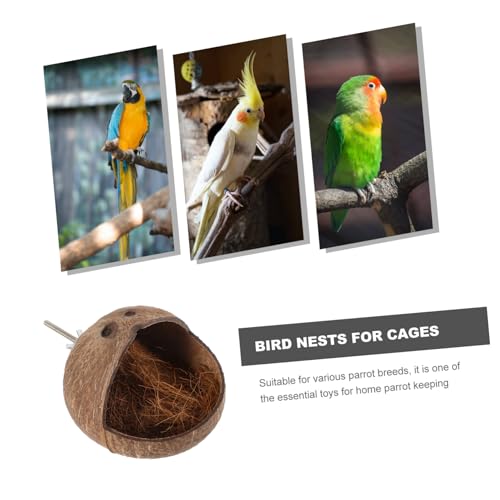 Image of Kisangel Coconut Shell Bird Nest Parrot House for Cage with Exercise Space Bird Bed for Breeding Suitable for Lovebirds Parakeets 5.31X5.31X5.11 Inches