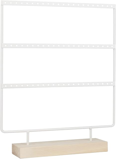 Earring Stand Holder Multi Tier Wooden Earring Organiser 66 Holes Jewelry Display Rack Hanging Earrings White