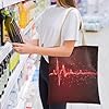 Amooorous Blood Donor Month Electrocardiogram Canvas Tote Bag with handles Reusable Tote Bags Canvas Bag For Women for Dail Bolsa de lona #1
