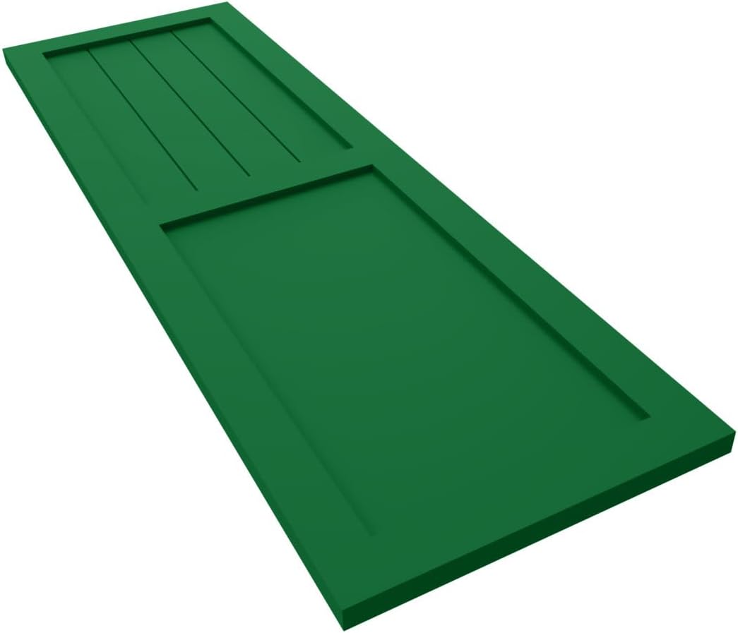 Ekena Millwork 18"W x 33"H True Fit PVC Farmhouse/Flat Panel Combination Fixed Mount Shutters, Viridian Green (Per Pair - Hardware Not Included)
