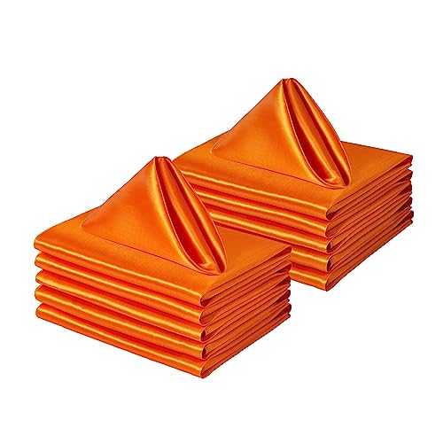 Counfeisly 12 Pack Square Satin Dinner Napkins, 20x20 Inches Silky Soft Smooth Table Cloth Napkins for Restaurant Weddings Banquet Party Decoration, Orange