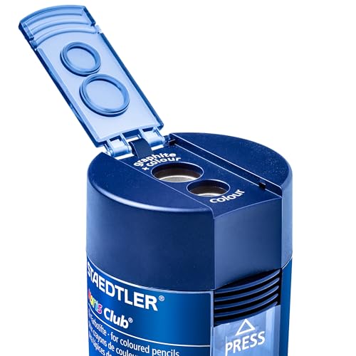 Apontador Duplo com Depósito, Staedtler, Noris, 512 002BKD03, Azul, Dois Furos 8.2mm 10.2mm
