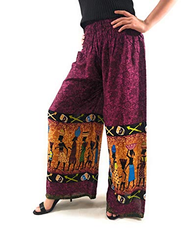 Kraft4Life |Women's Wide Leg Pants, Palazzo Trousers, Loose Pants, Extra Wide Leg Pants, Women's Flowy Pants 2 Pockets (CP006-MAGENTA, L/XL)