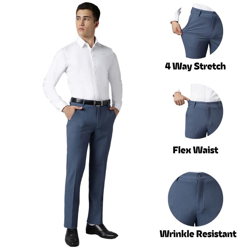 Image of SUBTRACT Slim-Fit Stretchable Lycra Formal Pants for Men with Flexible Waistband | Stylish Men's Wear Trousers for Office or Party |Dress Trouser Pant