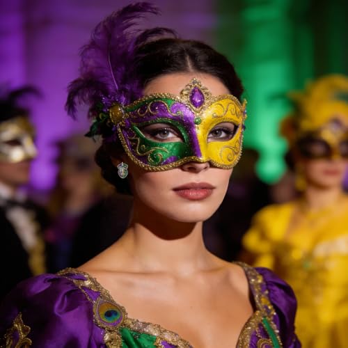 Vogueknock 9 Pairs Mardi Gras Earrings Glitter Mask Fleur De Lis Crown Stud Earrings Carnival Fat Tuesday Parade Party Accessory Gifts (9 stud) by VOGUEKNOCK - Image 2