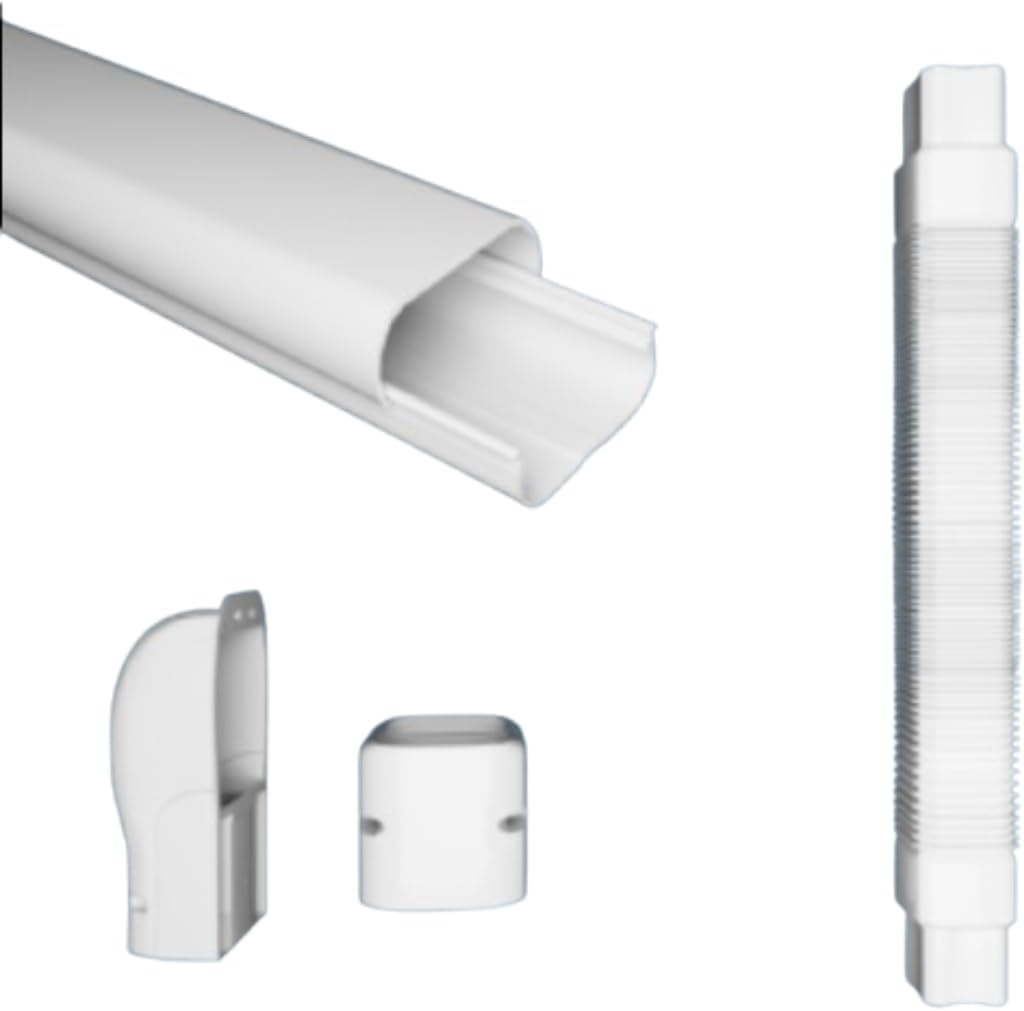 Airshield PVC Air Conditioner Line Set Cover Kit Mini (5 Feet) | NO Elbows | Mini Split Air Conditioner Heat Pump Accessories |Decorative White Professional Grade AC Pipe Cover LineSet Kit Basic