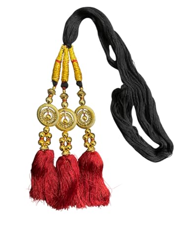 Traditional Punjabi Paranda for Hair Golden Beaded with Bright Tassels Handmade Indian Hair Accessory for Women and Girls - for Bhangra Gidda and Cultural Festivals (Length - 29) (Red)