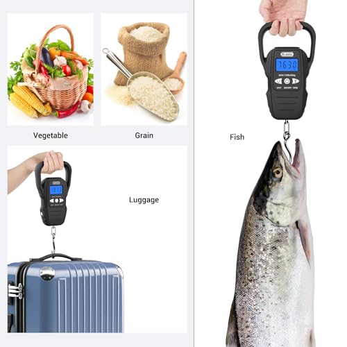 Dr.meter Fish Scale - Upgraded Backlit LCD Display Digital Scale with Built-in Measuring Tape - 110lb/50kg Fishing Scale with 2 AAA Batteries, Large Handle - Fishing Gifts for Men