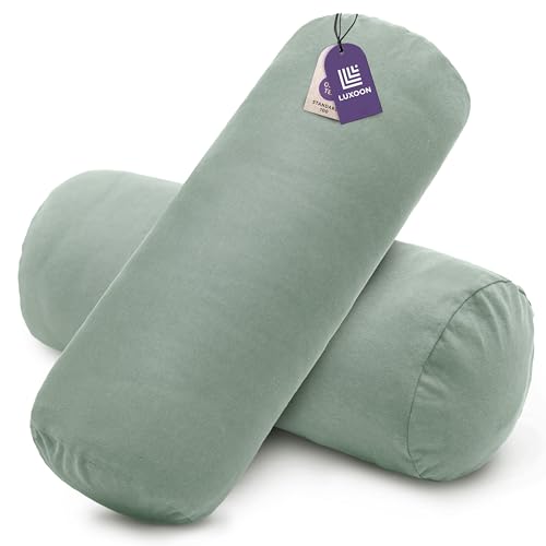 Luxoon 2er Pack Nackenrollenbezüge mit Reißverschluss Bezüge für Nackenstützkissen 100% Baumwolle weich waschbar und trocknergeeignet 15x40 cm Salbei Grün