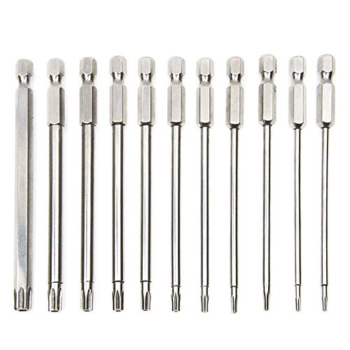 Tonsiki 11pcs 1/4 Inch Hex Shank T6-T40 4 Inch Length S2 Steel Hex Torx Security Head Drill Screwdriver Set Bits
