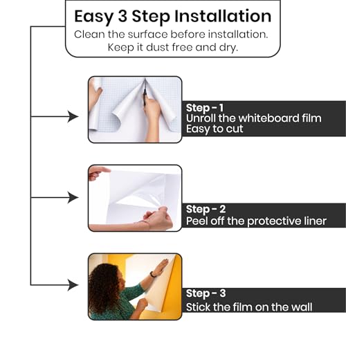 Image of YAJNAS 4x2 Feet Whiteboard Wall Sticker for School, Office & Home | Self-Adhesive, Removable, Waterproof Whiteboard Wallpaper | Perfect for Writing, Drawing & Organizing on Smooth Surfaces