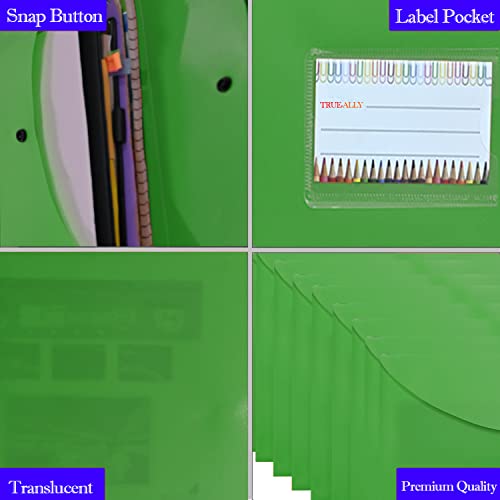 Image of True-Ally 5 pcs Bright Color Envelope Folder, Poly-Plastic A4 Documents File Storage Bag with Snap Button Certificate File Holder Document Folder for Certificates (Green)