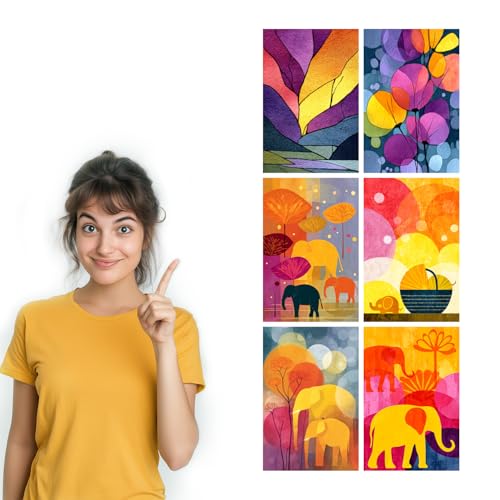 Image of SiddArtify Modern Abstract Wall Art Prints Set - Colorful Elephant Poster Decor for Living Room Bedroom Office - 8x12 Sticker Pack of 6
