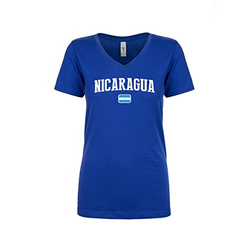 nobrand Nicaragua Women's Flag National Pride Woman V-Neck Tee T-Shirt (Women Blue S)