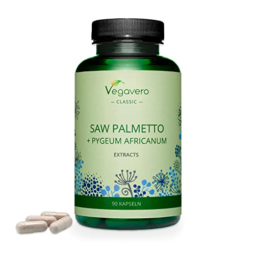 Saw Palmetto + Pygeum Africanum Vegavero® | Avec 80% d'Acides Gras et 10% de Stérols | Sans Additifs | Prostate et Confort Urinaire | Serenoa repens | 90 Gélules | VEGAN Cover