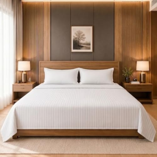 Image of Living Roots Glace Cotton 180 TC Double Bedsheet with 2 Pillow Covers |King Size 90 x 108 Inches |Soft, Breathable & Durable |Fits Mattress up to 6 Inches |No Colour Bleeding (White)