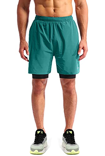 Image of Pudolla Men's 2 in 1 Running Shorts 5 inch Quick Dry Gym Athletic Workout Shorts for Men with Phone Pockets