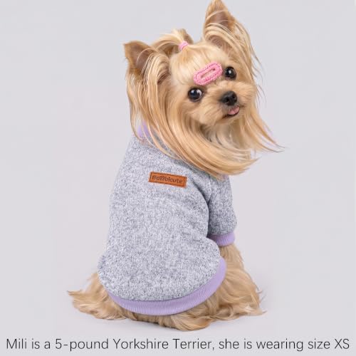 Image of 2 Pack Dog Sweaters for Small Dogs Girl Boy Winter Fleece Clothes Warm Soft Dog Sweatshirt Outfit for Dogs Cats Pet Apparel (Blue Purple+ Sweet Purple, S (Back: 11.8 inch,Chest: 15.7 inch, 5.5-10Ibs))