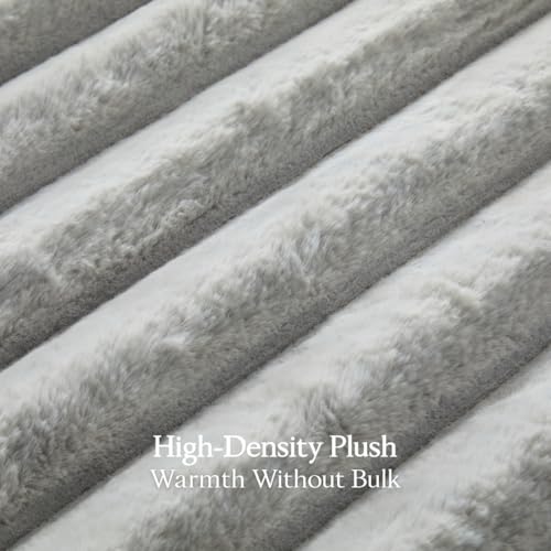 The Nantucket Blanket - LuxeComfort Faux Fur Striped Blanket 50"x60" Pebble Grey - Luxuriously Soft Cozy Warm Gift for Women, Plush Silky Fuzzy Heavyweight Reversible Design Home Decor by Newport Blanket Company - Used condition - Image 6
