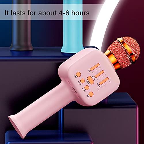 Microfone para karaokê, Alto-falante Portátil Portátil para Casa Com Bluetooth para karaokê (Rosa)
