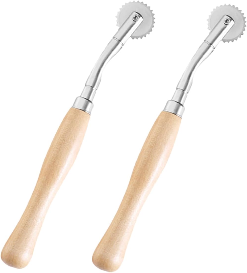CORHAD Tailor Sewing Wheel 2pcs Wooden Handle Steel Toothed Sewing Tracing Wheel Tool