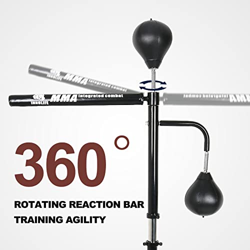 INNOLIFE Boxing Equipment 360° Spinning Bar Free Standing with 2 Punching Ball,Boxing Training Target Reflex Speed Bag