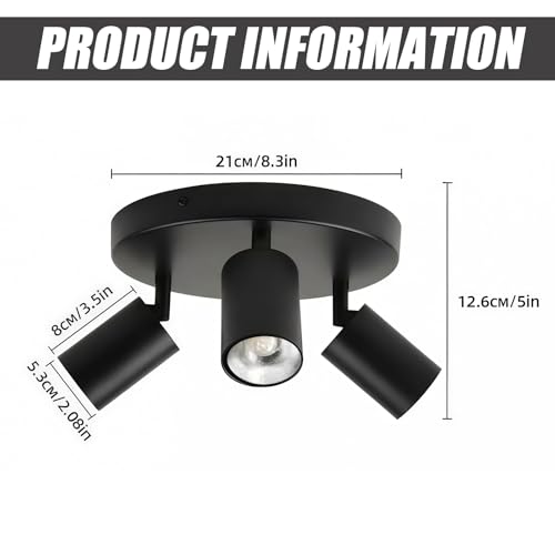 WIYETY Plafonnier LED à 3 ampoules : plafonnier rond en aluminium orientable GU10 plafonnier moderne, pour salon, chambre à coucher, cuisine, bureau (sans ampoule) – vue 2