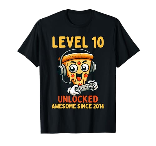 Level 10 Unlocked Awesome Since 2014 Funny Cool Pizza Gaming Camiseta