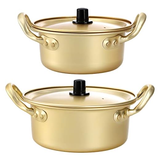 Lyellfe 2 Pack Korea Ramen Pot with Lid, Fast Noodles Cooking Pots, Alluminum Shin Ramyun Pot with Handles, Great for Soup, Curry, Pasta and Stew, 2 Sizes