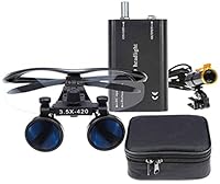 BONEW 3.5X Chirurgische Binokularlupen Optisches Glas + 5W LED-Scheinwerfer Kraftvolles Licht mit Clip-on-Typ + Stoffbeutel DY-008 (schwarz)