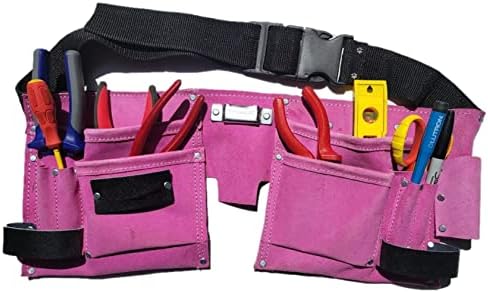 11 Pocket Pink Double Leather Tool Pouch Includes Tape/Hammer Holder