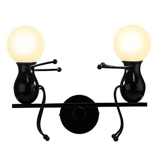KAWELL Humanoïde Créatif Lampe Murale LED Moderne Applique Murale Simple LED Lampe de Mur Art Déco Max 60W E27 Base Fer Titulaire pour Chambre, Chevet, Escalier, Couloir, Restaurant, Cuisine, Noir