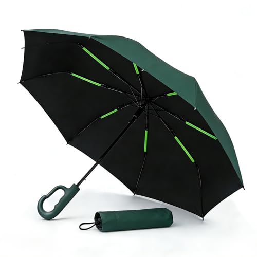 Compact Inverted Umbrella with Never Forget Carabiner Handle - Travel Umbrella Windproof Strong, Automatic Umbrellas for wind rain, Auto Open Close, 10 Rib Durable Frame for Women Men (Green)