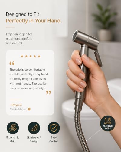 Image of Handheld Bidet Sprayer for Toilet, SS-304 Stainless Steel, Chrome Finish, with 1.5 Metre Kink-Free Hose Pipe, Leak-Proof