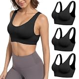 Garseam Sport BH Damen Nahtlos U-Rücken Gepolstert für Yoga Fitness Dance Schwarz Dunkelgrau Weiß 3er-Set