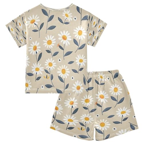 senya Short Sleeve Pajamas Sets Summer Cotton Sleepwear Gray Chrysanthemum Color Flower2