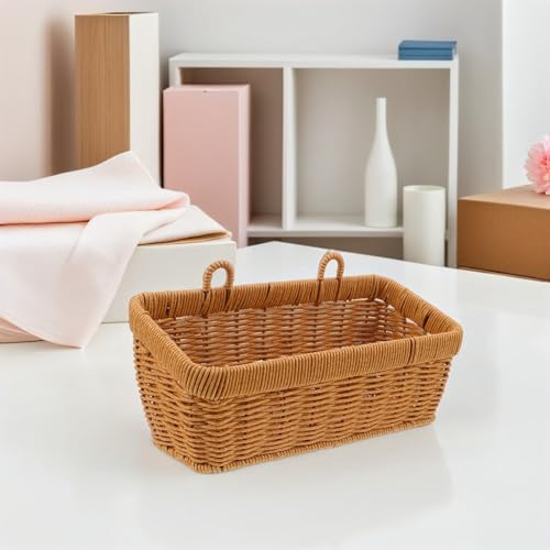 Panier mural suspendu rectangulaire en rotin synthétique avec double anses UKCOCO