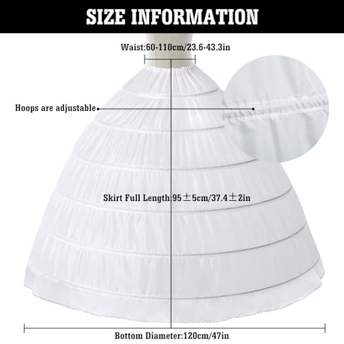 6 Hoops Petticoat, Lace up Crinoline Petticoats for Women, Fluffy Petticoat Skirt, Slips Long Petticoat Underskirt3