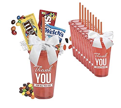 12 Pack Red Candy Gift Tumblers with Straw- Red/Office Gifts/Admin Gifts/Teacher Thank You/Nurses Day Candy Thank You/Employee Thank You Mug /Holiday Thank You