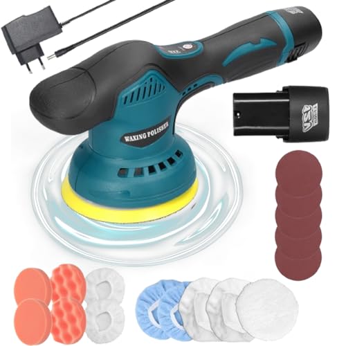 Hancaner Pulidora Coche Bateria Inalambrica,Pulidora Orbital Coche,Pulidora Excéntrica,Maquina Pulidora Coche Inalambrica,8 Velocidades Variables,Base de 125mm