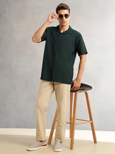 Image of Thomas Scott Men Premium Oversize Fit Casual Shirt | Short Sleeves | Camp Collar | Thai Crepe Polyester Fabric