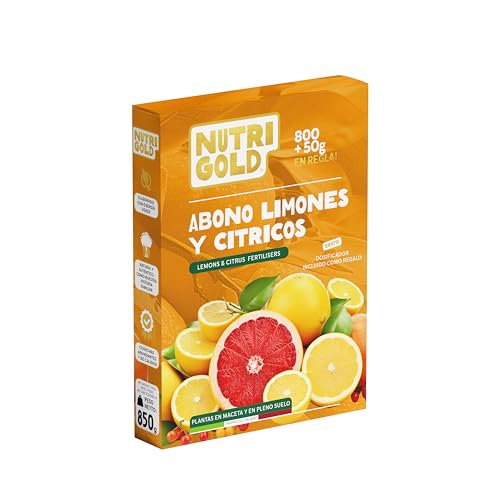 NutriGold® fertilizante Cítricos | Abono para Limones, Naranjas, Mandarinas y Pomelos - Fórmula Rica en NPK - Nutrientes Específicos para Cítricos en Suelo o Maceta - 800g + 50g Gratis