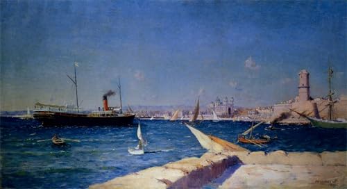 Lienzo Vue Du Port De Marseille de Frederic Montenard cuadro clásico 60x90cm