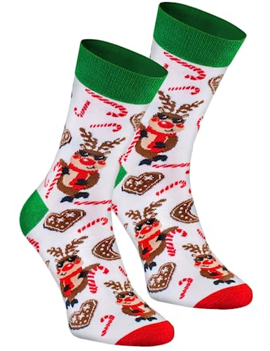 Rainbow Socks - Damen Herren Weihnachtssocken - Novelty Geschenk für Christmas - Rentier - 1 Paar - Größen EU 36-40