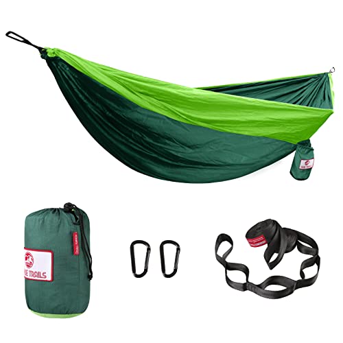 Tahoe Trails Double Camping Hammock For 2 People With Tree Straps, Lightweight Portable Nylon Parachute Hammock For Hiking, Traveling, Backpacking And Backyard, Forest Green & Light Green #TOP20