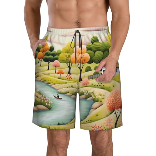 Country Lifestyle Men's Casual Shorts Drawstring Summer Beach Shorts Quick Dry Bathing Suits Hawaii Swim Trunks