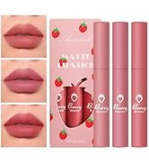 Amorebelle 3Pcs Matte Liquid Lipstick Set, Pigmented Long Lasting Lip Gloss Set, Wear Non Stick C...