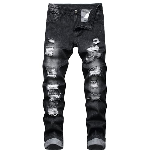 LAMKUKU Ripped Jeans Men, Slim Fit & Regular Style Distressed Classic Denim Jeans Pants - Main Image
