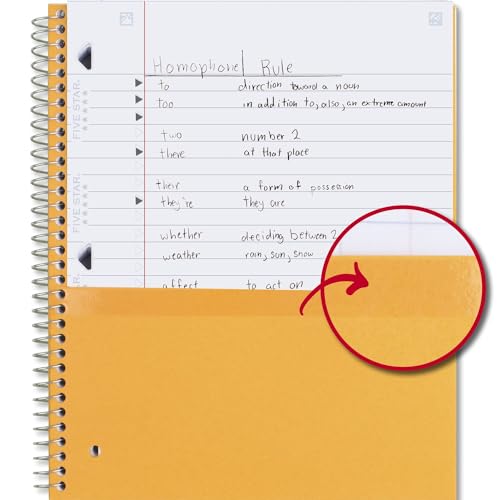 image for Five Star Spiral Notebook + Study App, 3 Subject, Wide Ruled Paper, 8